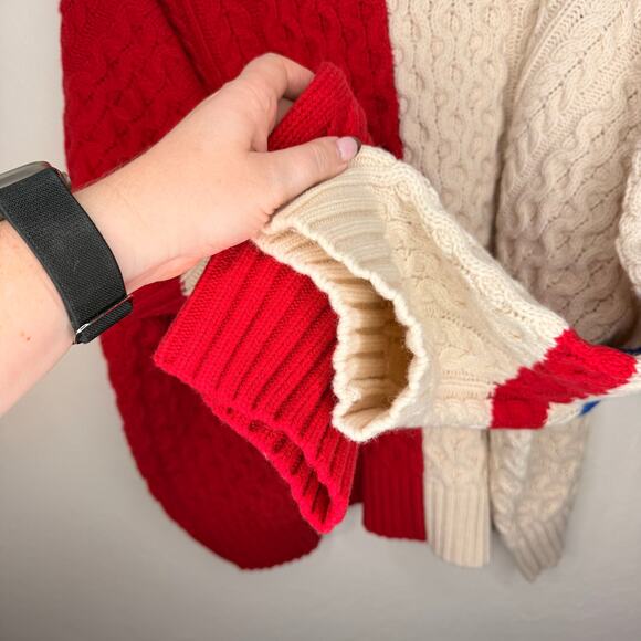 Charles Jeffrey Loverboy Off White Red College Cricket Cable Knit Wool Sweater - Picture 7 of 15